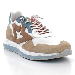 CETTI-sneakers camel/white sur semelles sport jogging avec fermetures à lacets élastiques pour homme-C1311