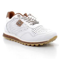 CETTI-sneakers blanches perforées sur semelles sport avec fermetures à lacets pour homme-C848