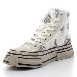 REBECCA WHITE-sneakers montantes blancs/argents à lacets sur semelles plateformes pour femme-X58 11
