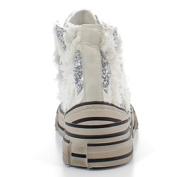 REBECCA WHITE-sneakers montantes blancs/argents à lacets sur semelles plateformes pour femme-X58 11