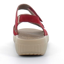 FIDELIO-sandales rouges décontractées sur semelles compensées sport confortables avec brides velcros réglables pour femme-585005
