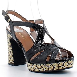 LES VENUES-sandales vernis noir à talons hauts habillés avec fermetures à boucles pour femme-3046K