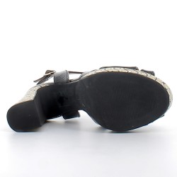 LES VENUES-sandales vernis noir à talons hauts habillés avec fermetures à boucles pour femme-3046K