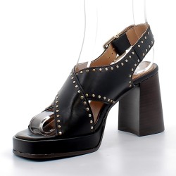 ALPE-sandales cloutées noires sur talons hauts larges avec fermetures à boucles pour femme-5128
