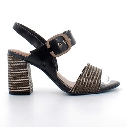 TAMARIS-sandales habillées noires à talons bloc décrochés avec fermetures à boucles et élastiques d'aisance pour femme-28015