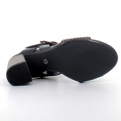 TAMARIS-sandales habillées noires à talons bloc décrochés avec fermetures à boucles et élastiques d'aisance pour femme-28015