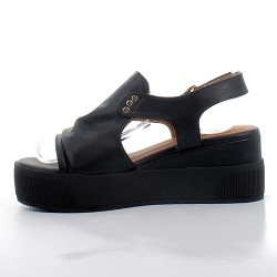 MUSTANG-sandales noires sur semelles bloc compensées avec fermetures à velcros pour femme-1459802