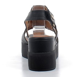 MUSTANG-sandales noires sur semelles bloc compensées avec fermetures à velcros pour femme-1459802