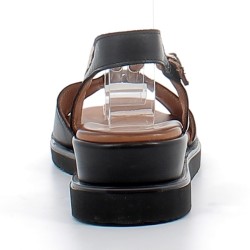 MELANY ROSE-sandales compensées noir et cognac avec fermetures à boucles pour femme-K.05.107