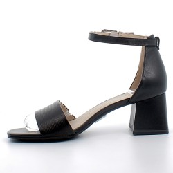 CAPRICE-sandales noires habillées sur talons moyens stables avec fermetures à boucles pour femme-28302
